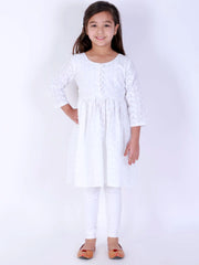 Girls Chikankari Cotton Kurta And Leggings Set