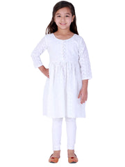 Girls Chikankari Cotton Kurta And Leggings Set