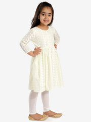 Girls Chikankari Cotton Kurta And Leggings Set