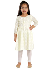 Girls Chikankari Cotton Kurta And Leggings Set