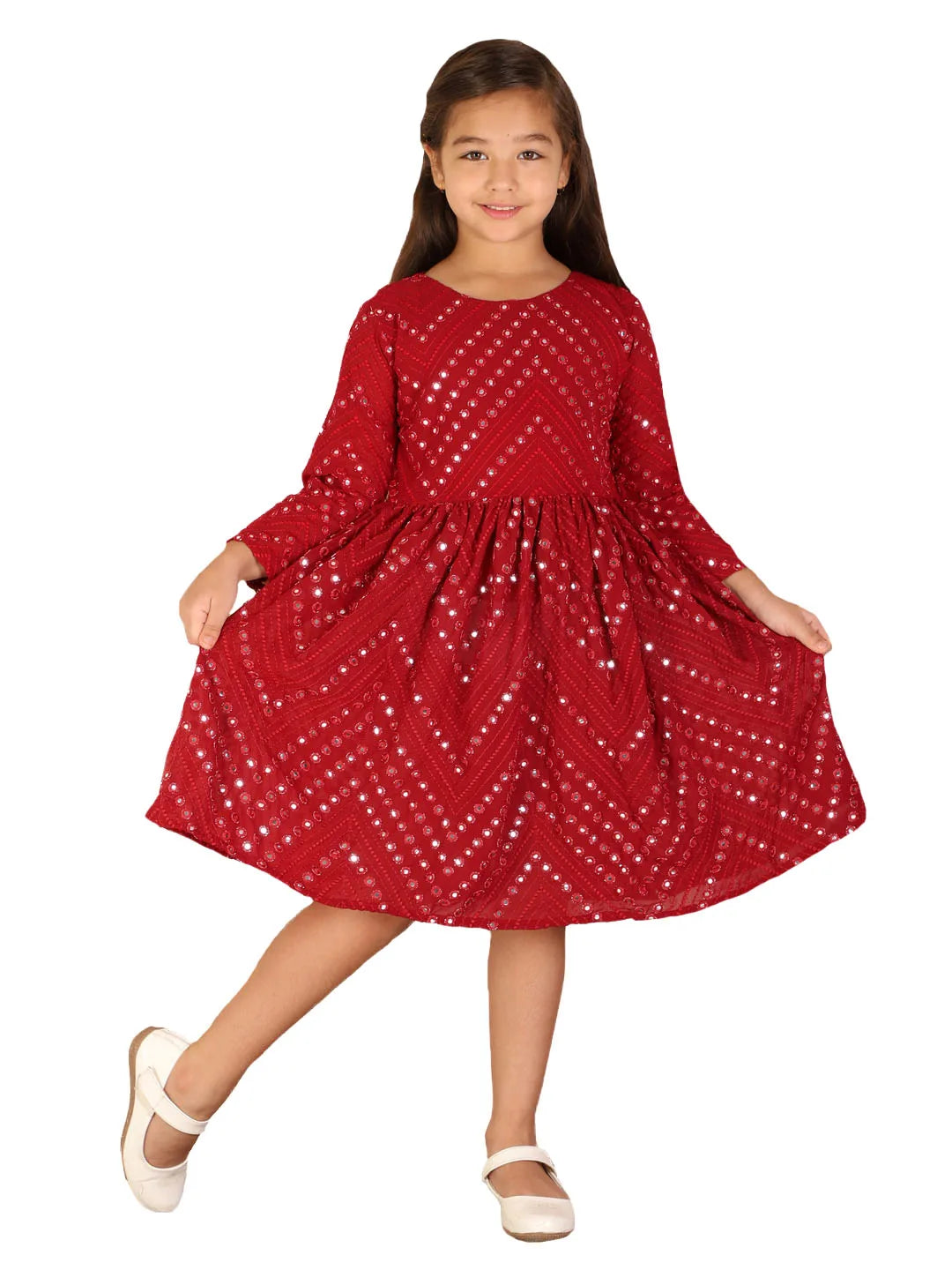 Girls Maroon Ethnic Dress