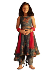 Girls' Grey Anarkali Set