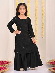 Girls' Black Embellished Kurta Palazzo Set