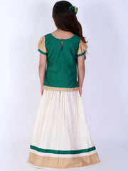 Girls Green And Cream Lehenga Set