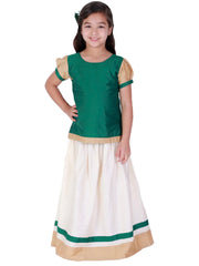 Girls Green And Cream Lehenga Set