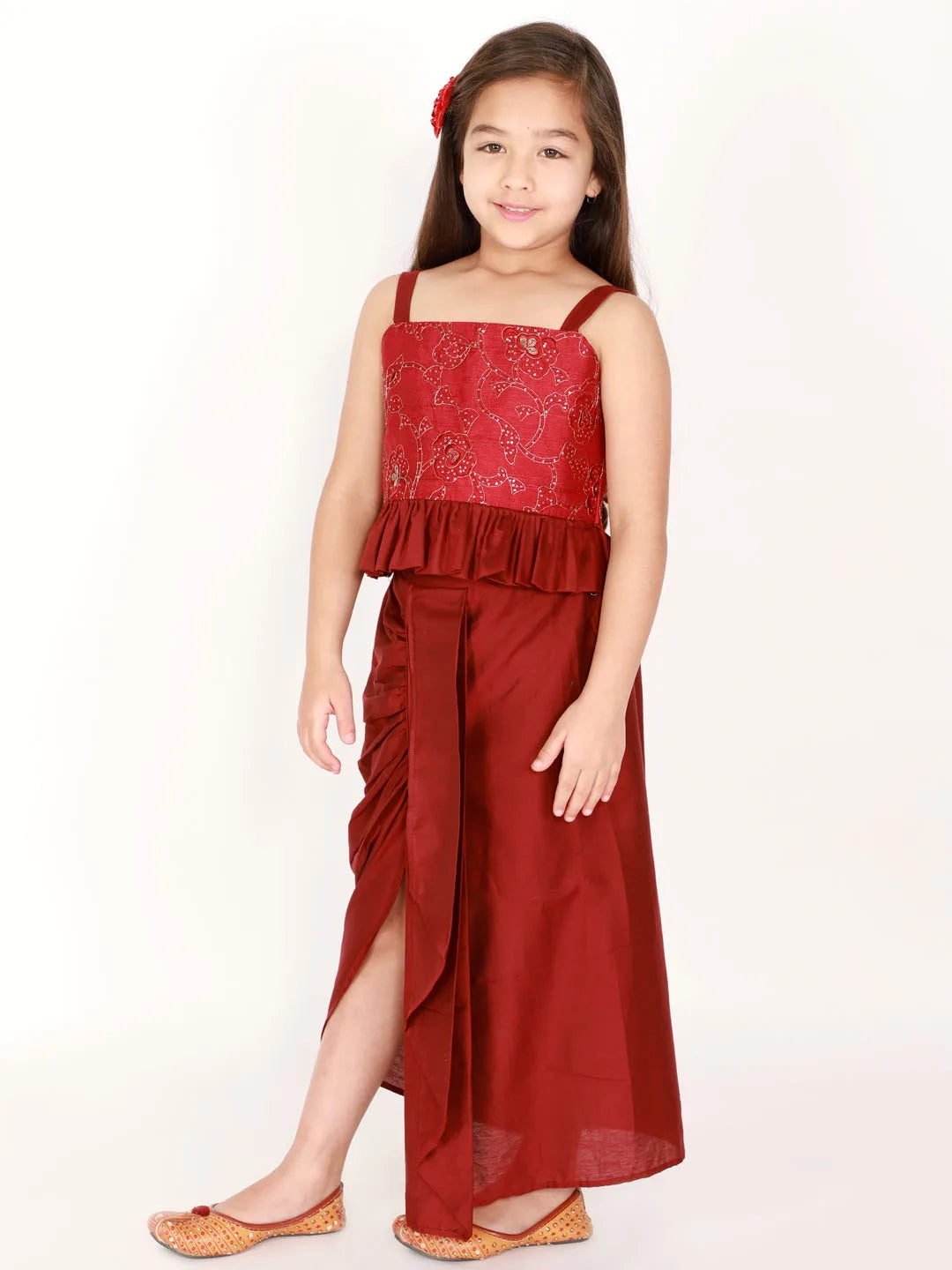 Girls Maroon Lehenga Set