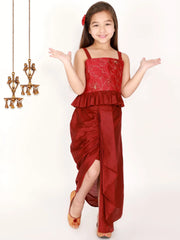 Girls Maroon Lehenga Set