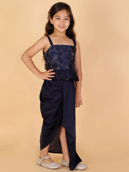 Girls Navy Blue Lehenga Set