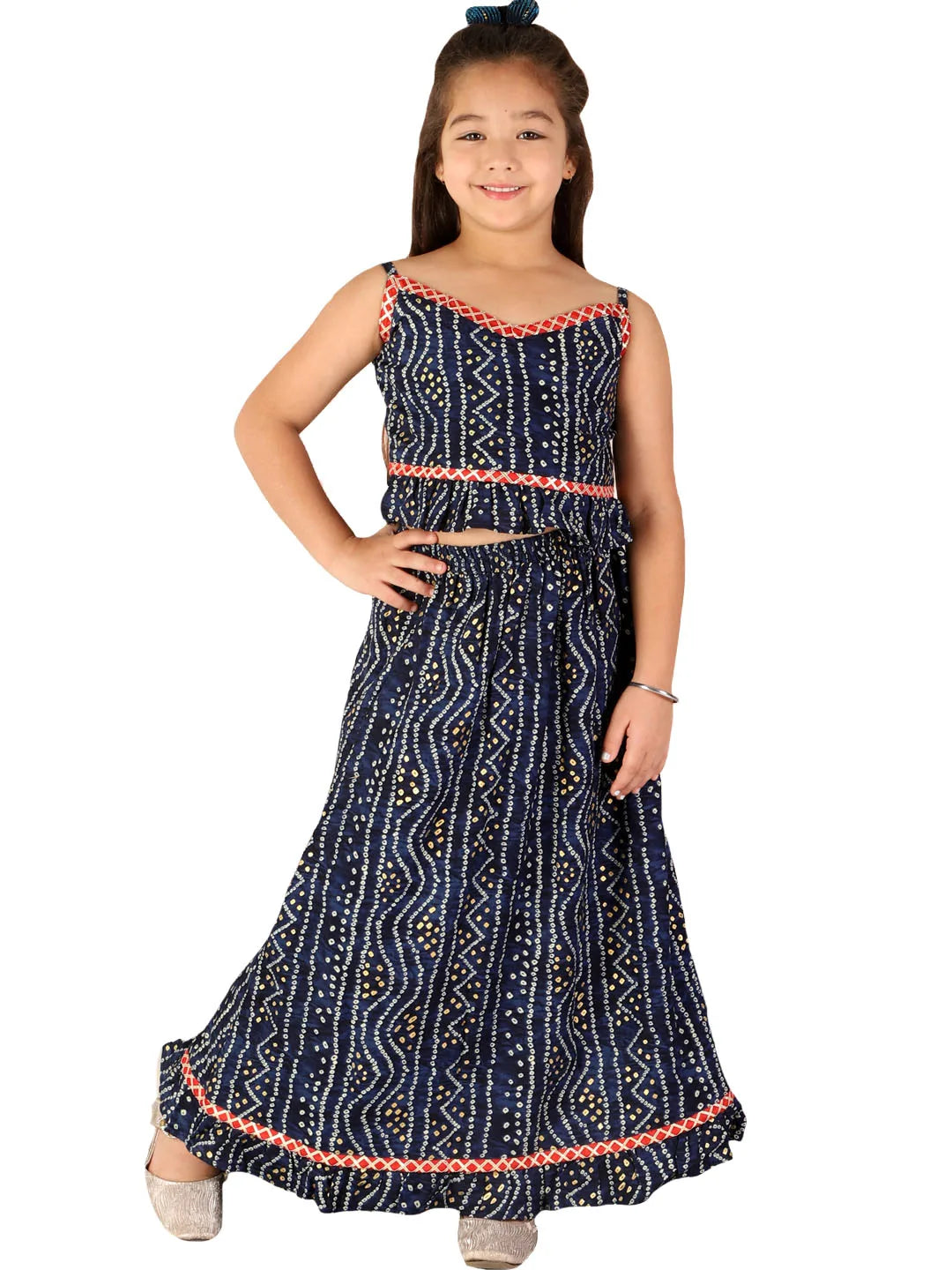 Girls Blue Bandhani Lehenga Set