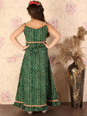 Girls Green Bandhani Lehenga Set