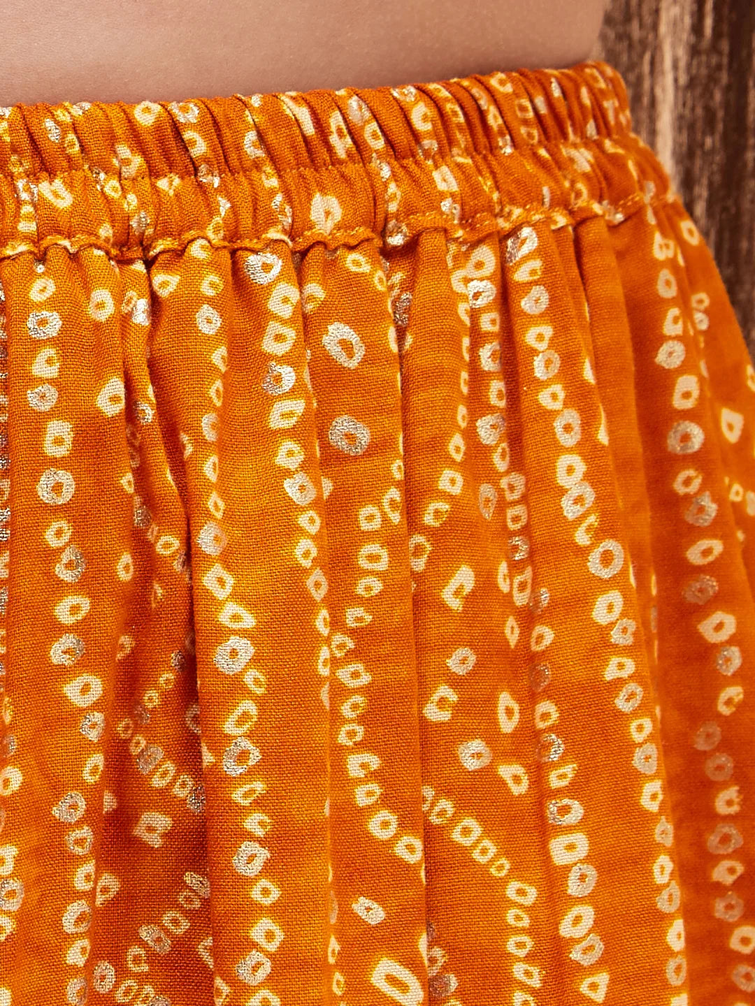 Girls Orange Bandhani Lehenga Set