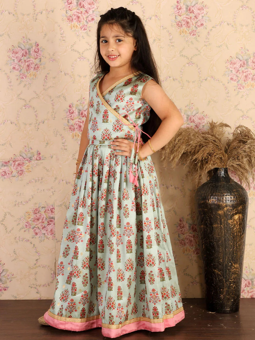 Girls Aqua Lehenga Set