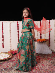 Girls' Green Lehenga With Dupatta