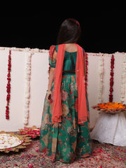 Girls' Green Lehenga With Dupatta