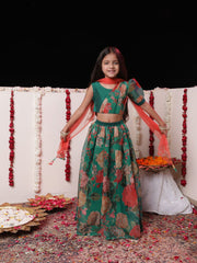 Girls' Green Lehenga With Dupatta