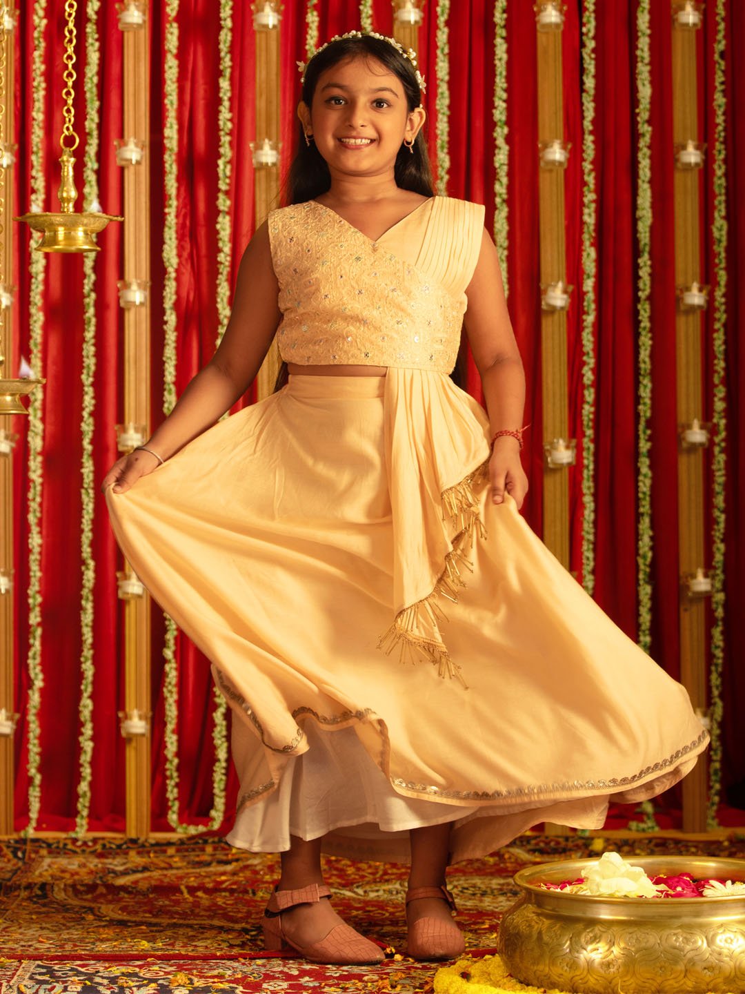 Girls' Peach Lehenga