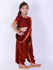 Girls Maroon Ready To Wear Saree Dhoti Set