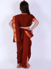 Girls Maroon Ready To Wear Saree Dhoti Set