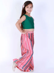 Girls Multicolor-Base-Pink Stripe Embellished Palazzo Set