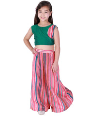 Girls Multicolor-Base-Pink Stripe Embellished Palazzo Set