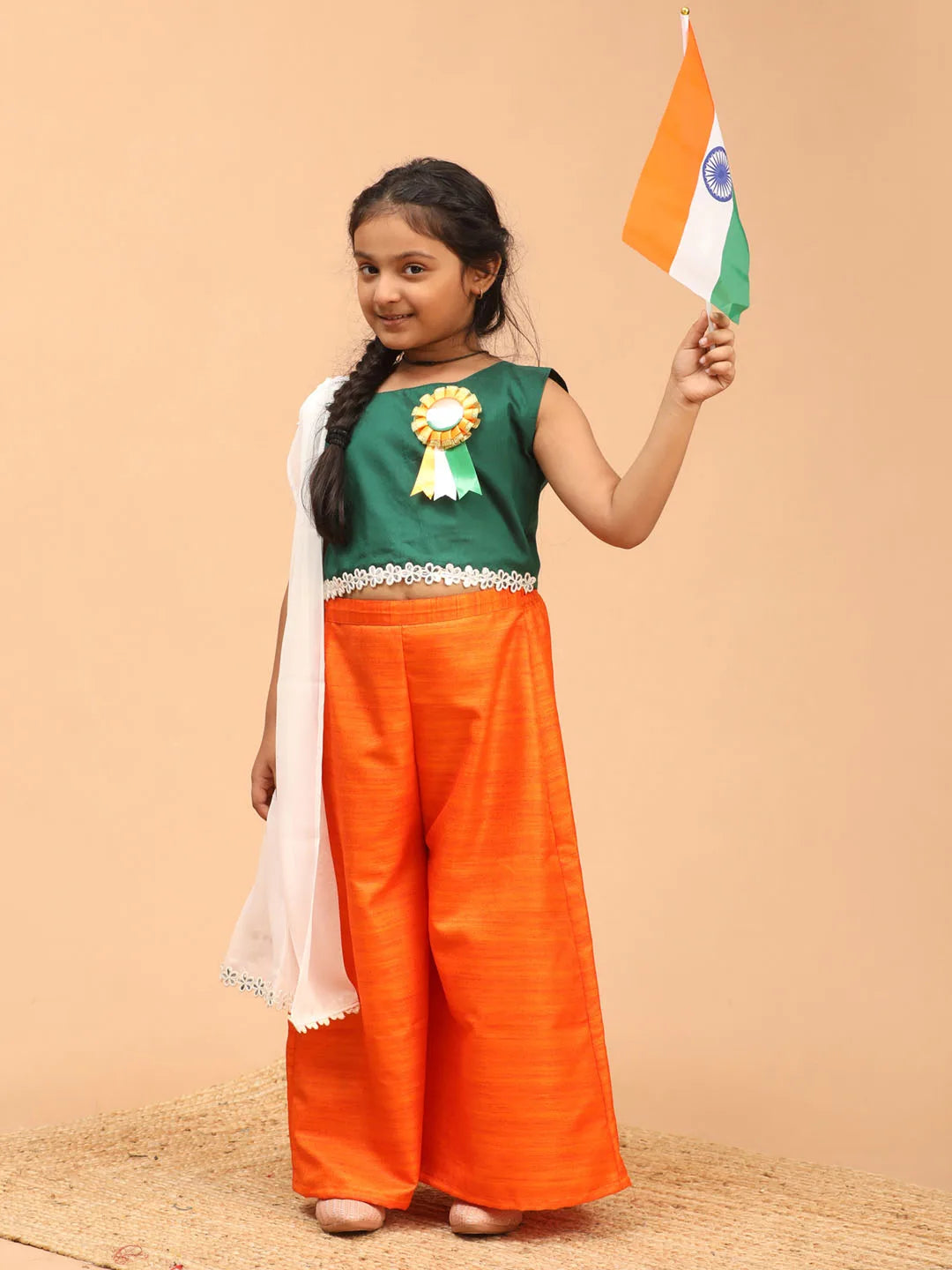 Girls Orange Green White Palazzo Set