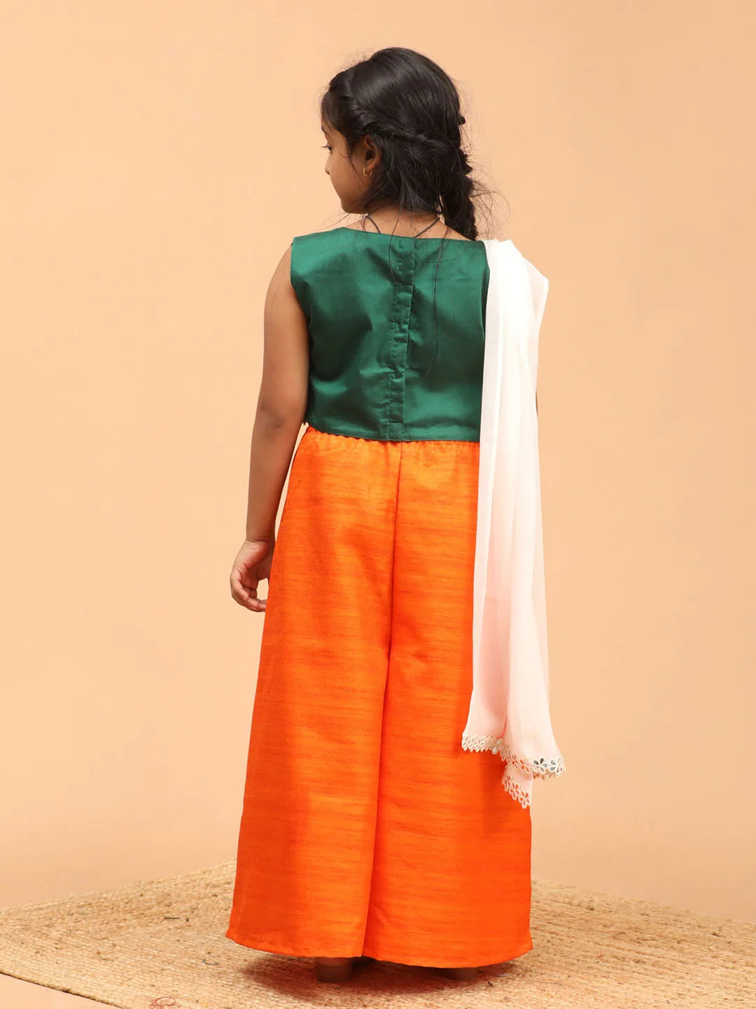 Girls Orange Green White Palazzo Set