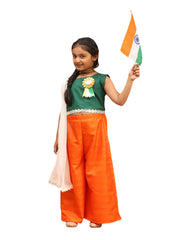 Girls Orange Green White Palazzo Set