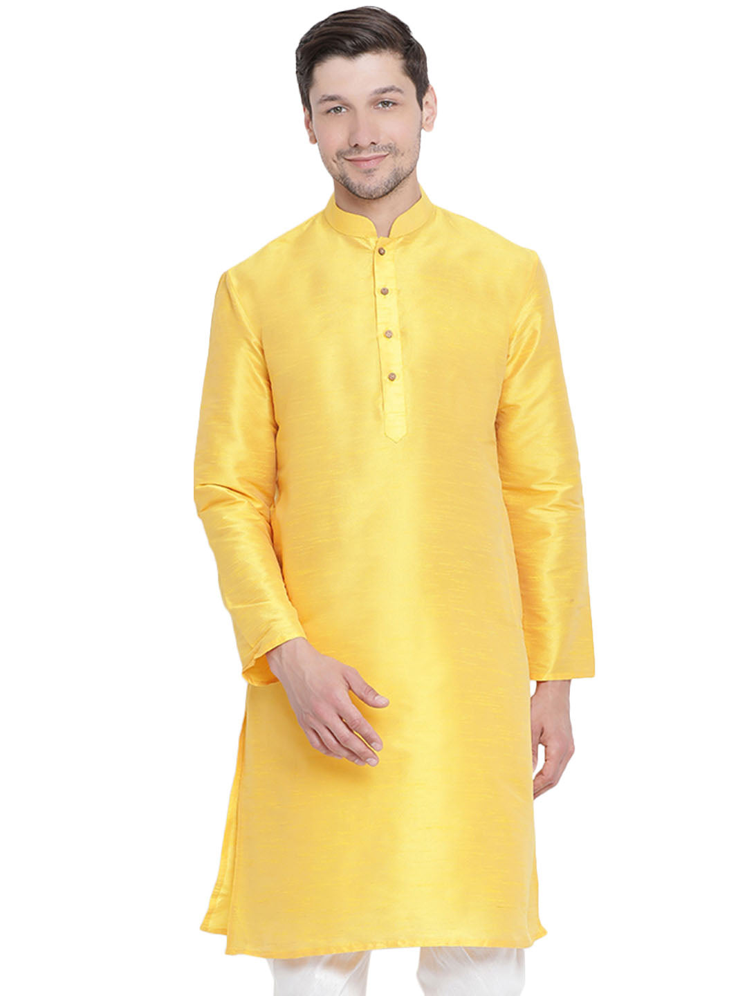 Men's Yellow Silk Blend Kurta