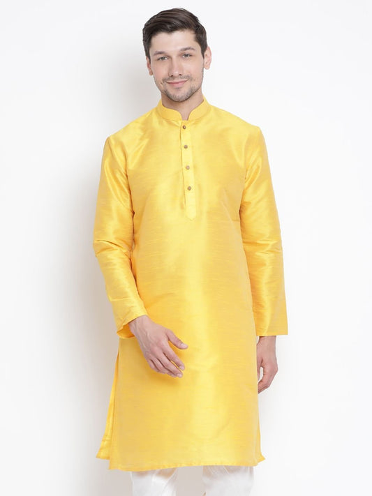 Vastramay - Men'S Yellow Cotton Silk Blend Kurta