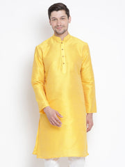 Vastramay - Men'S Yellow Cotton Silk Blend Kurta