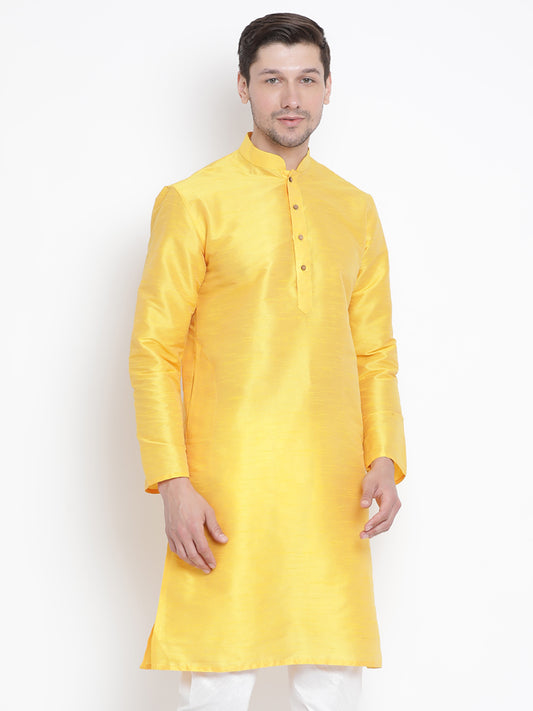 Men's Yellow Silk Blend Kurta