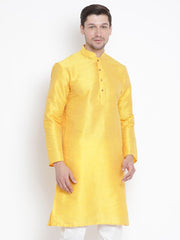 Vastramay - Men'S Yellow Cotton Silk Blend Kurta