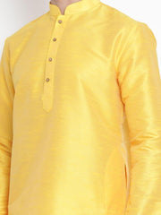 Vastramay - Men'S Yellow Cotton Silk Blend Kurta