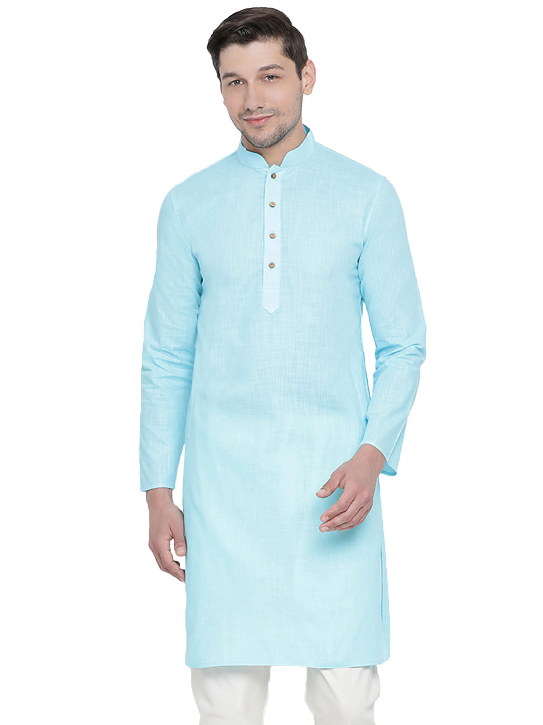 Men's Light Blue Cotton Linen Blend Kurta