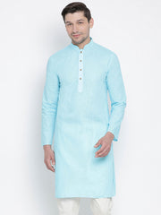 Men's Light Blue Cotton Linen Blend Kurta