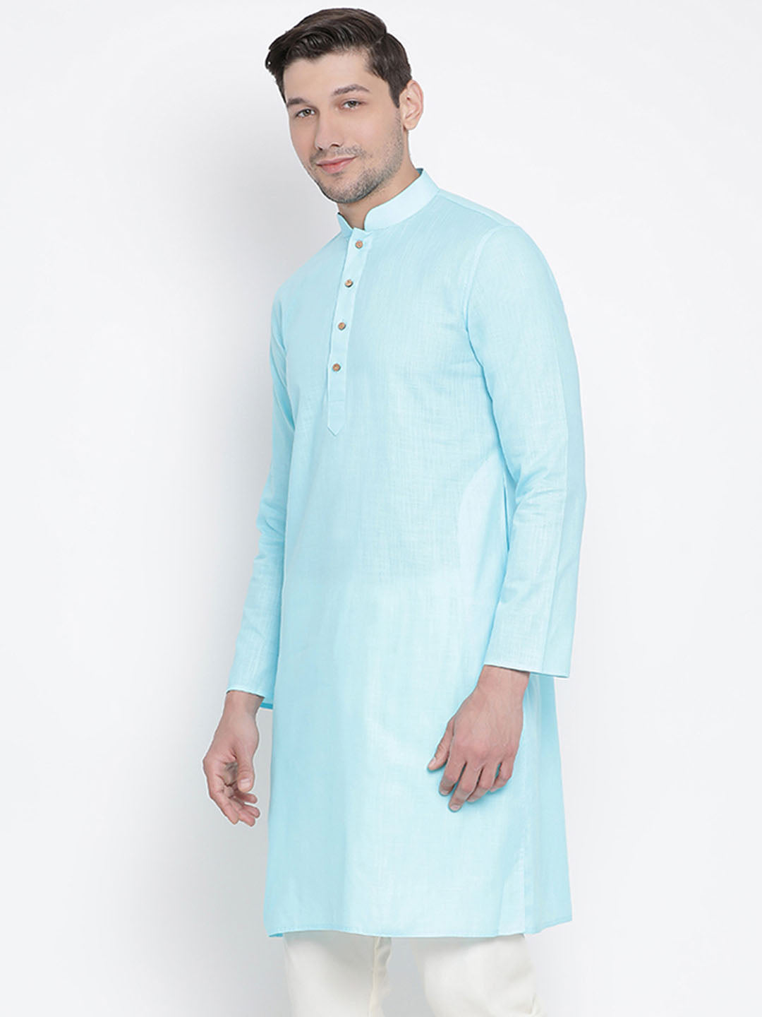 Men's Light Blue Cotton Linen Blend Kurta