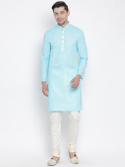 Men's Light Blue Cotton Linen Blend Kurta