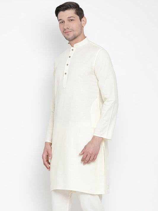 Men's Beige Cotton Linen Blend Kurta