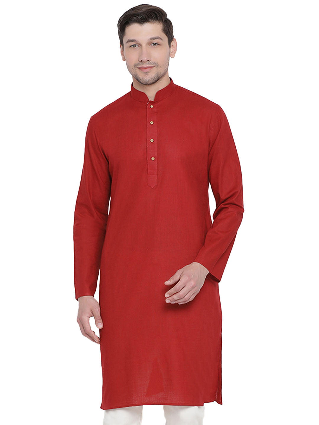 Men's Maroon Cotton Linen Blend Kurta