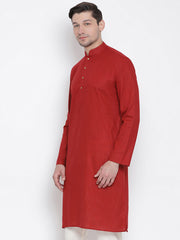 Men's Maroon Cotton Linen Blend Kurta