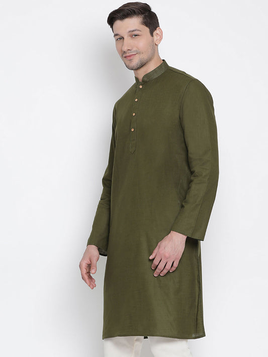 Men's Green Cotton Linen Blend Kurta