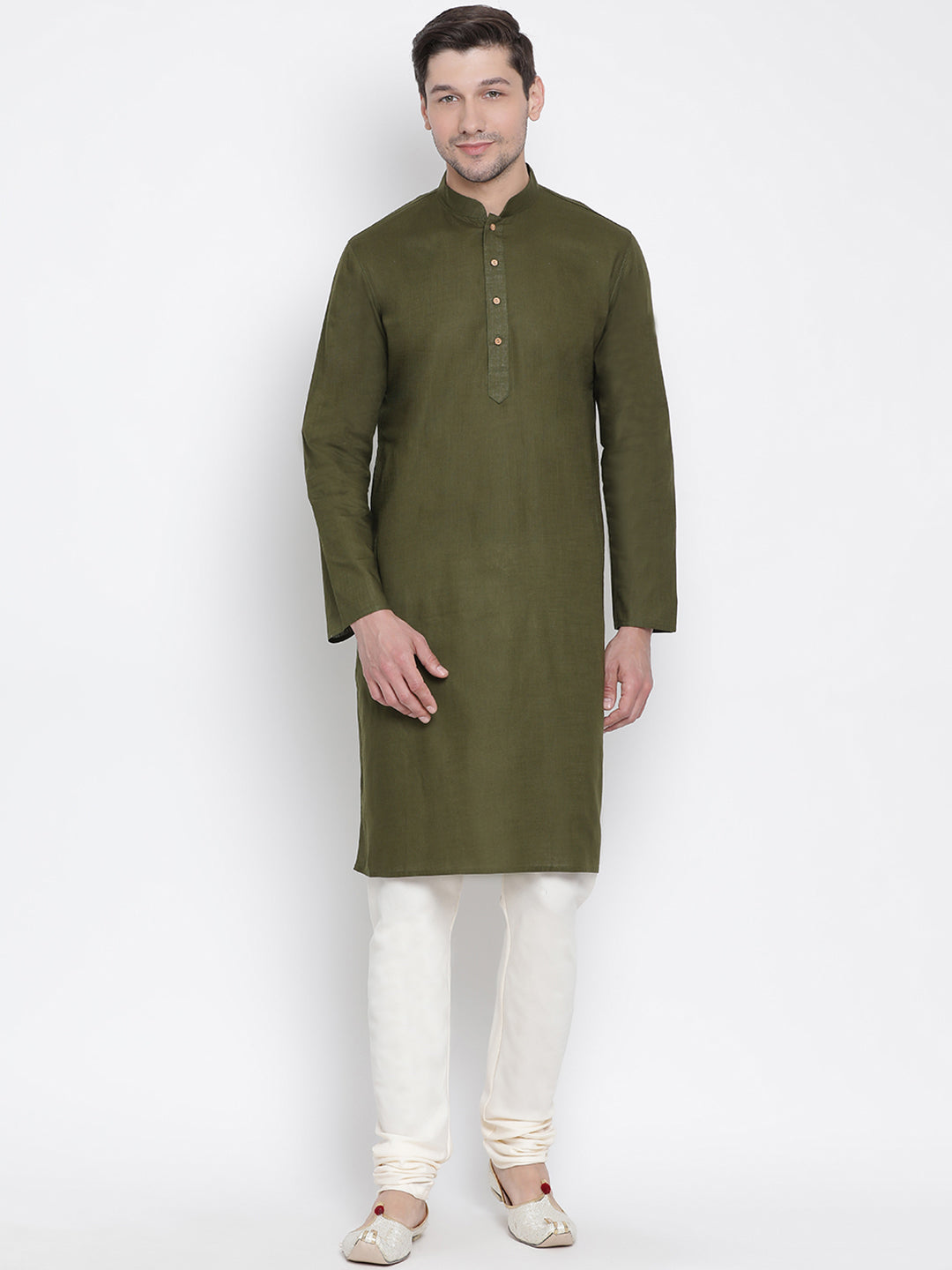 Men's Green Cotton Linen Blend Kurta