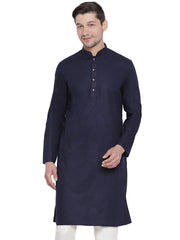 Men's Blue Cotton Linen Blend Kurta