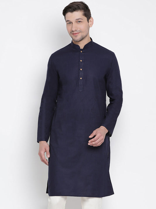 Men's Blue Cotton Linen Blend Kurta