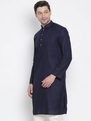 Men's Blue Cotton Linen Blend Kurta