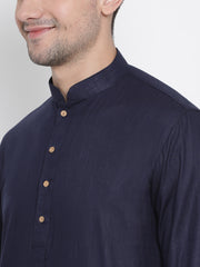 Men's Blue Cotton Linen Blend Kurta