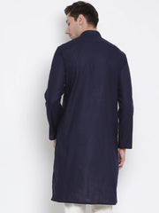 Men's Blue Cotton Linen Blend Kurta