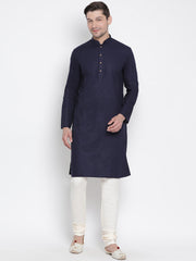 Men's Blue Cotton Linen Blend Kurta