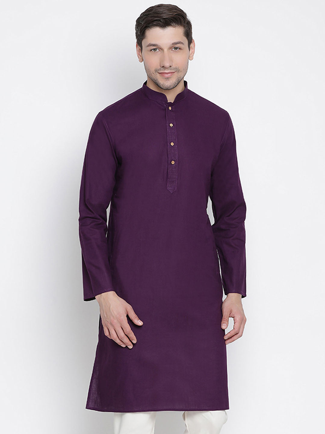 Men's Purple Cotton Linen Blend Kurta