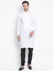 Men's White Cotton Linen Blend Kurta